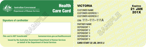 Victorian health care card