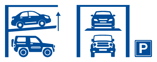 Two cars shown stacked one above the other in a car park