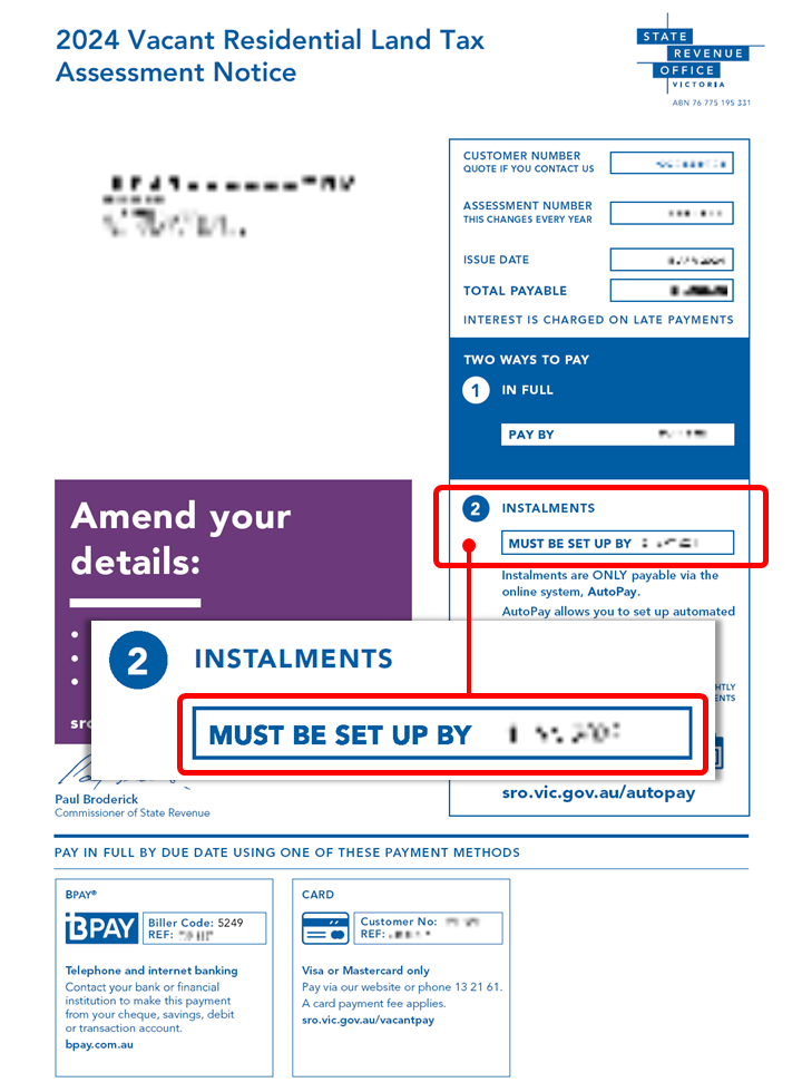 Example VRLT assessment - pay by instalments 