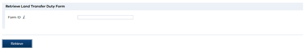 Screenshot showing the 'Form ID' field under the heading 'Retrieve Land Transfer Duty Form'.