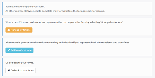 A screenshot showing the 'Manage invitations' orange button, where you can invite another representative. 